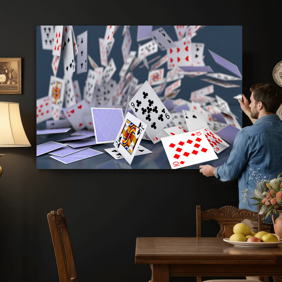 Playing Cards Canvas Wall Art | Casino Game Room Decor,