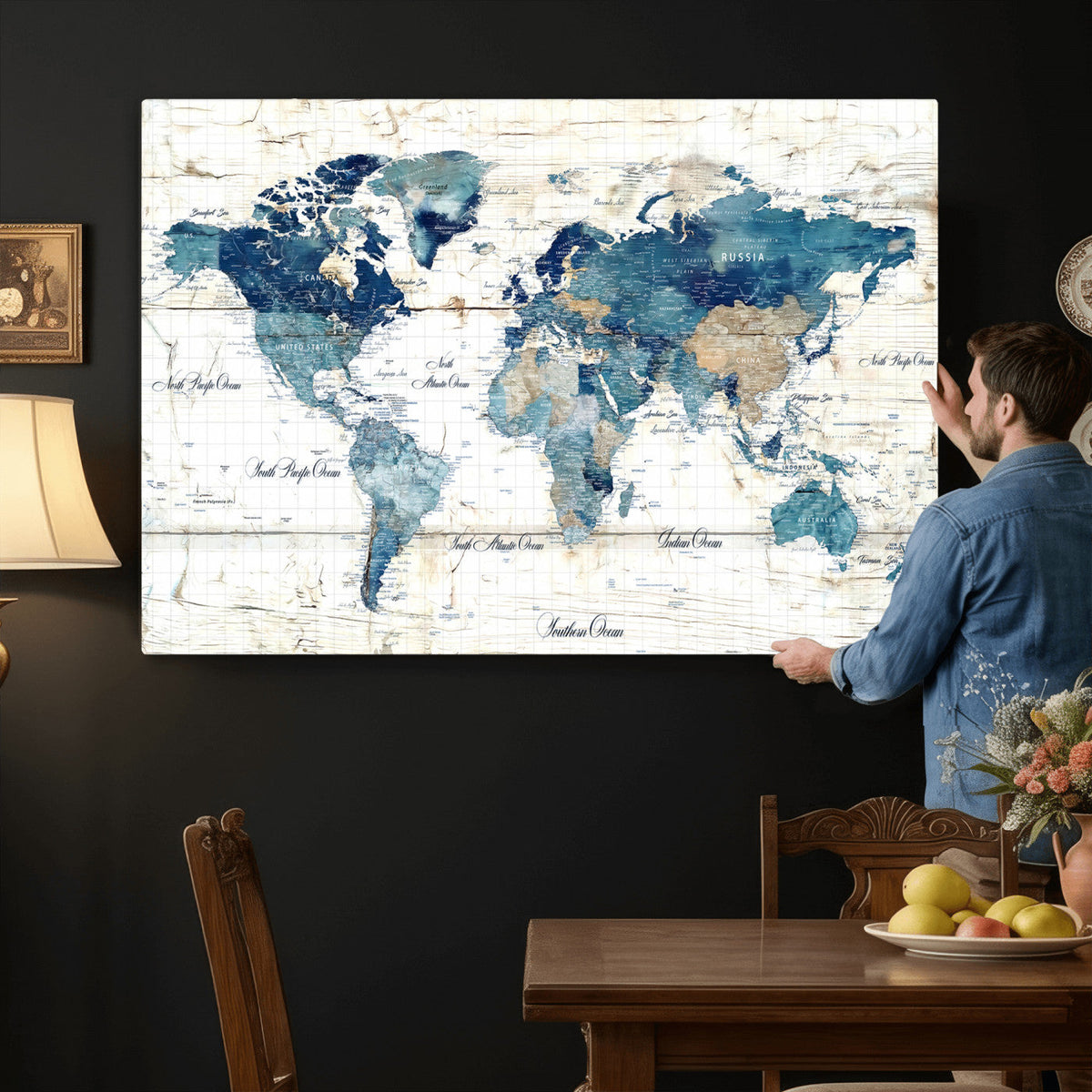 Watercolor World Map Canvas Wall Art Print – Abstract