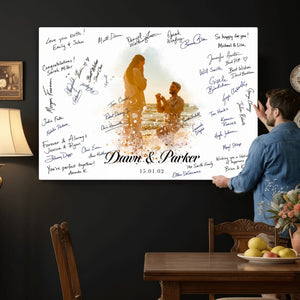 Wedding Guest Book Alternative Wall Art Canvas Print, Personalized Wedding Signature Poster, Custom Couple Photo Guestbook Canvas, Bridal Shower Reception Decor