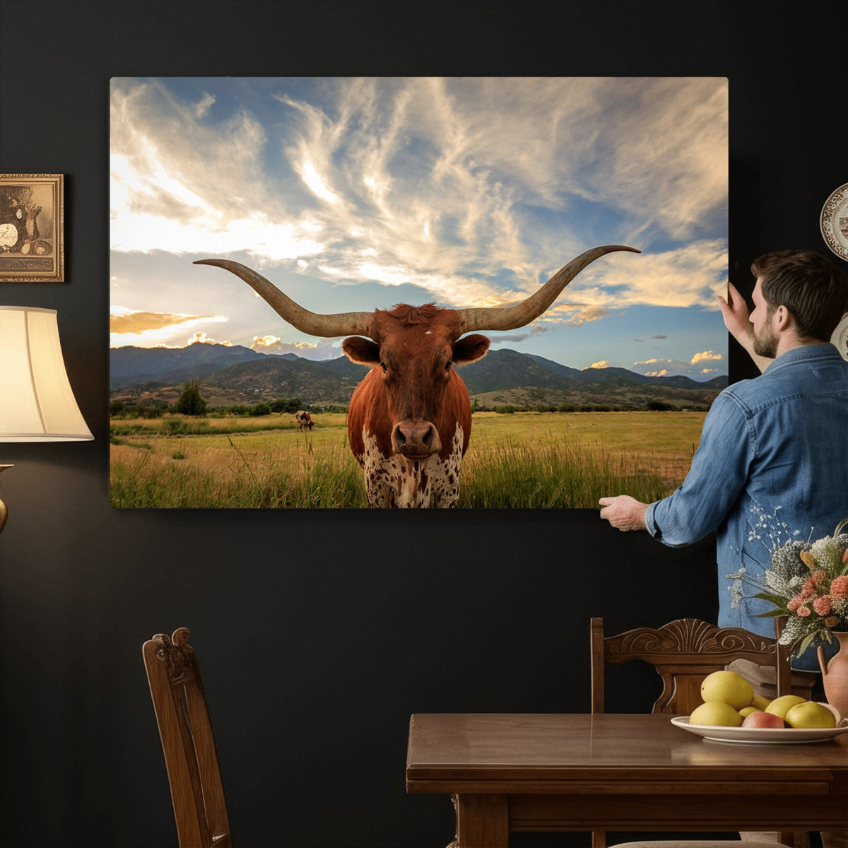Texas Longhorn Canvas Wall Art – Majestic Triptych Animal