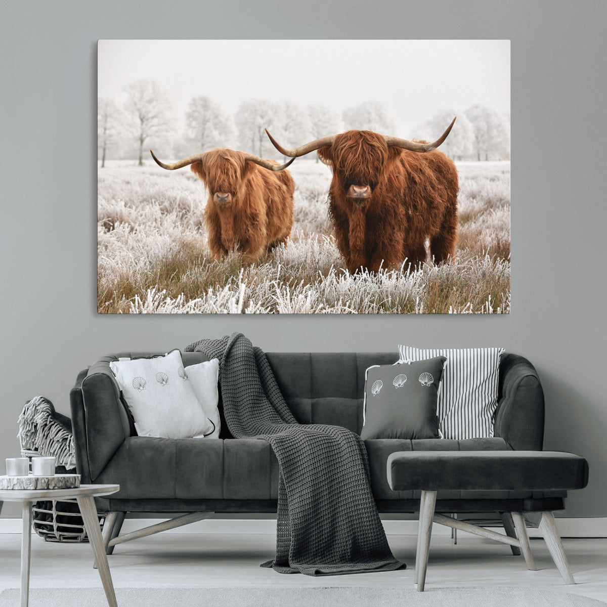 Longhorn Cattle Wall Art Canvas Print, Framed Farmhouse