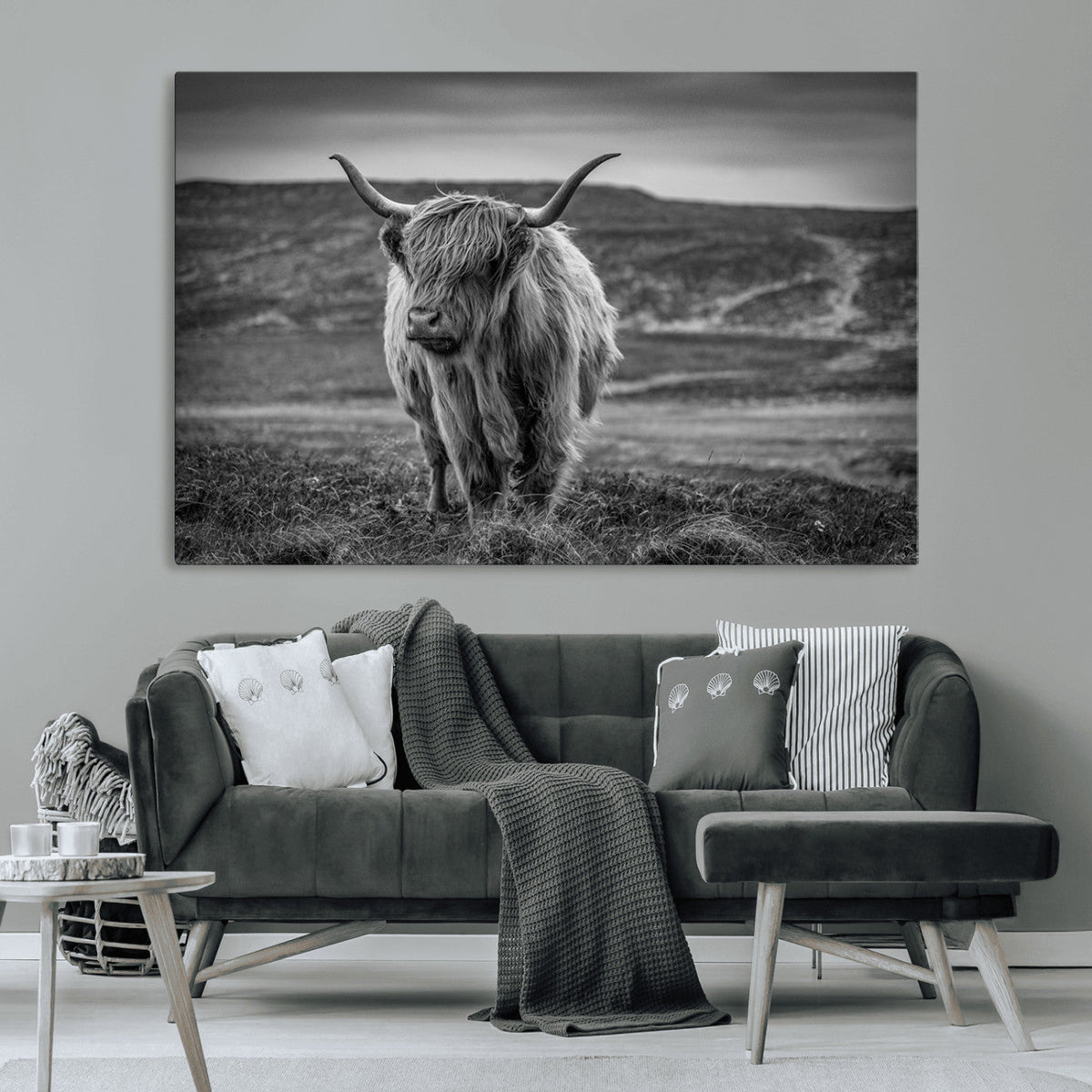 Fluffy Cattle Wall Art Print, Highland Cow Canvas, Framed