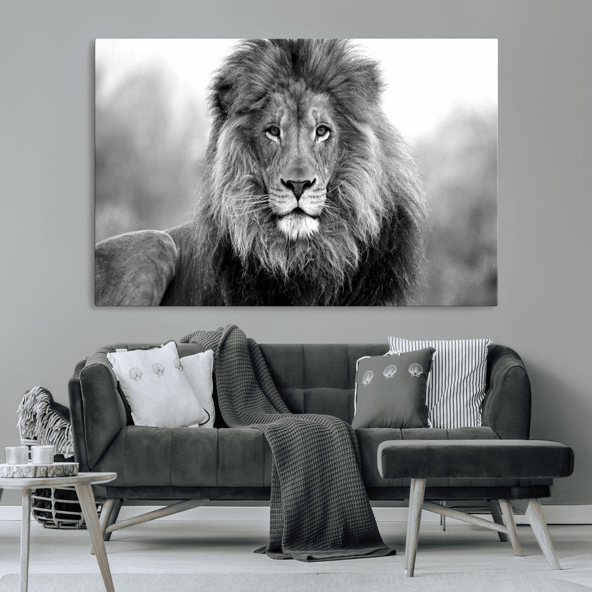 Black and White Lion Canvas Wall Art – Animal Print Artwork