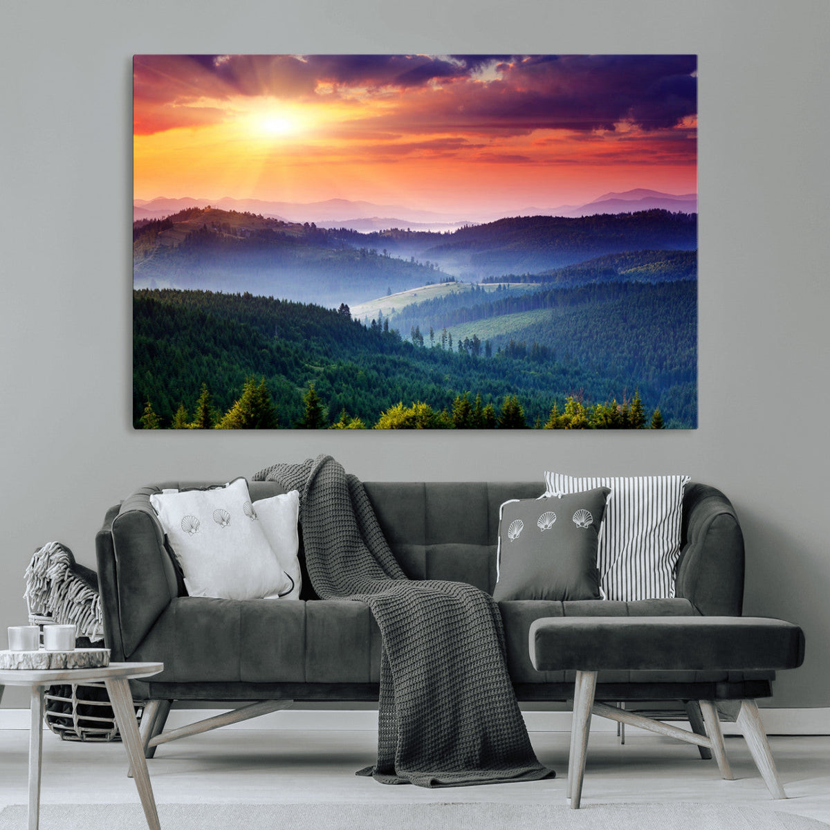 Mountain and Sunset Wall Art Canvas Print
