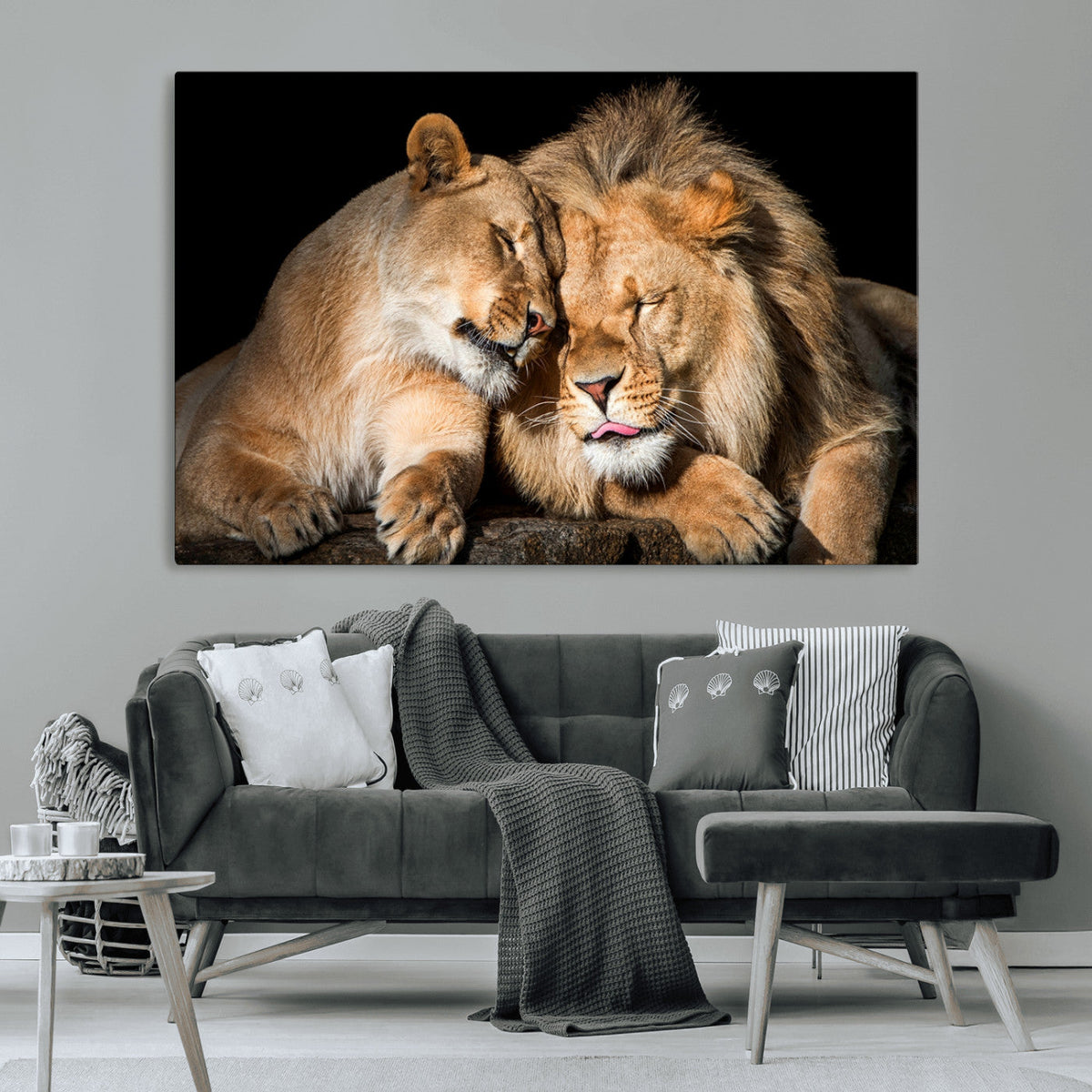 Lion and Lioness Wall Art Canvas Print – Framed African