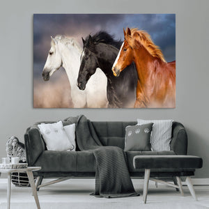 Animal Wall Art Three Horses Farmhouse Art Canvas, Framed