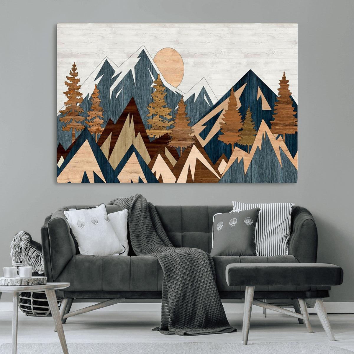 Abstract Wood Panel Effect Mountain Range Top Wall Art