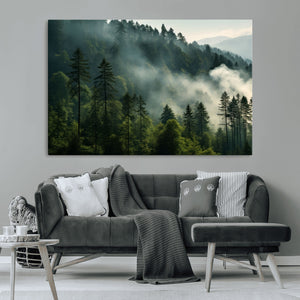 Misty Forest Wall Art Premium Canvas Print a Foggy and