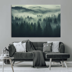 Misty Forest Wall Art Premium Canvas Print a Foggy and