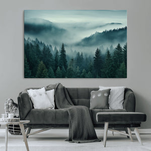Captivating Misty Foggy Forest Wall Art Premium Canvas Print