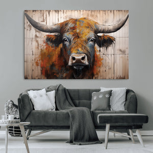 Abstract Bull Highland Cow Canvas Wall Art Print – Vibrant