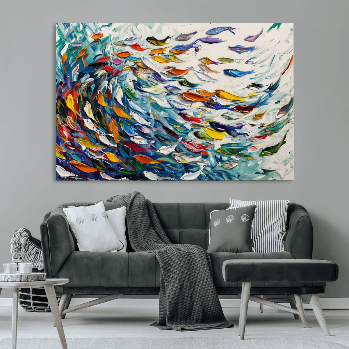 Modern Abstract Fish Shoal Wall Art Canvas Print, Colorful