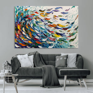 Modern Abstract Fish Shoal Wall Art Canvas Print, Colorful