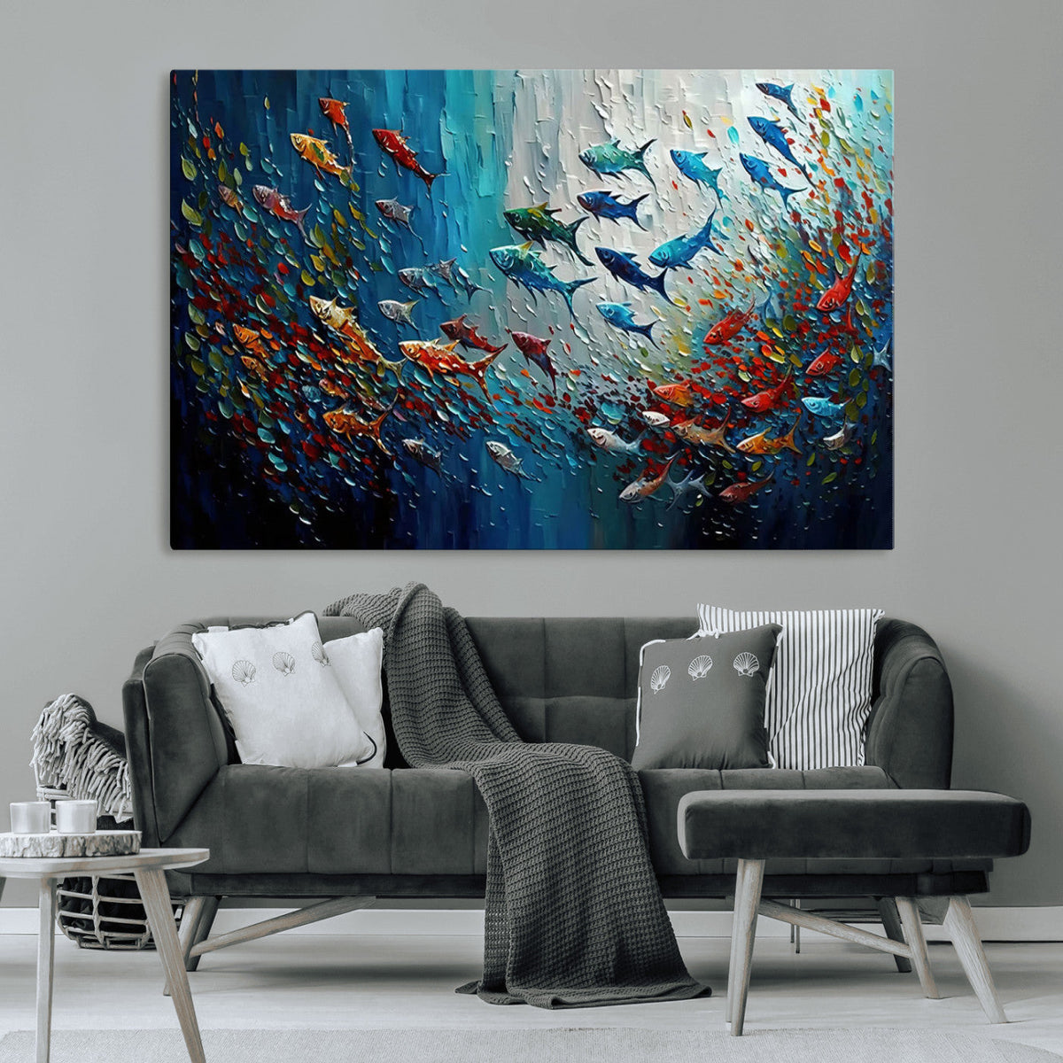 Modern Abstract Fish Shoal Wall Art Canvas Print, Colorful