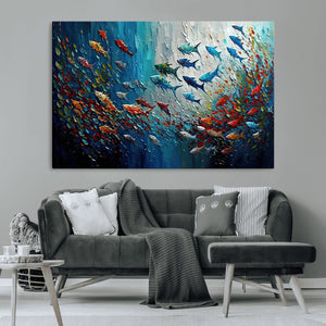 Modern Abstract Fish Shoal Wall Art Canvas Print, Colorful