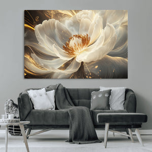 Gold Floral Wall Art Canvas Print, Framed Modern Flower Art