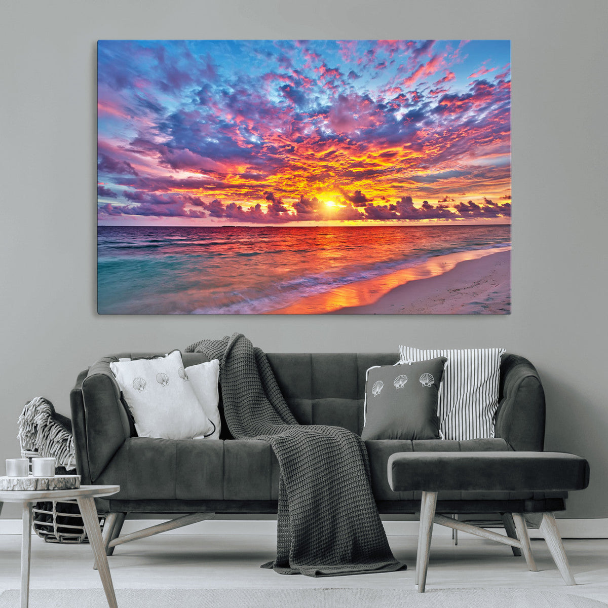 Vibrant Sunset Beach Wall Art - Ocean Sunset Canvas Print |