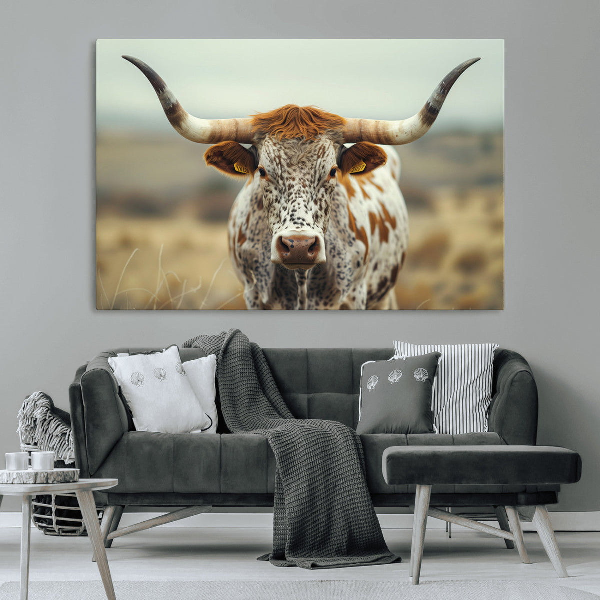 Texas Cow Longhorn Wall Art Canvas Print for Farm House Wall