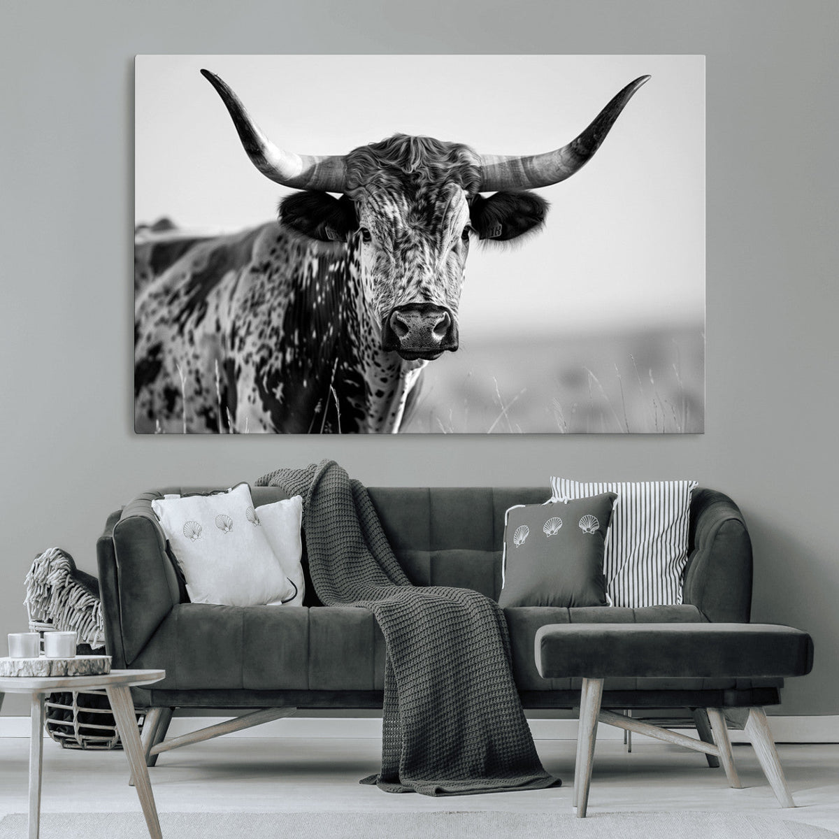 Texas Highland Cow Longhorn Canvas Print - Rustic Farmhouse
