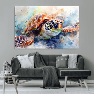Watercolor Sea Turtle Wall Art Canvas Print - Vibrant Ocean
