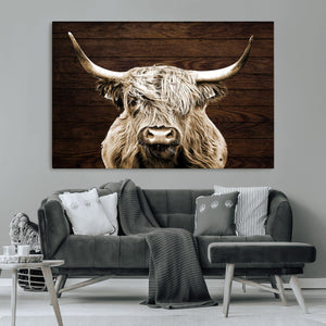 Highland Cow Wall Art Canvas Print, Rustic Farmhouse Decor,