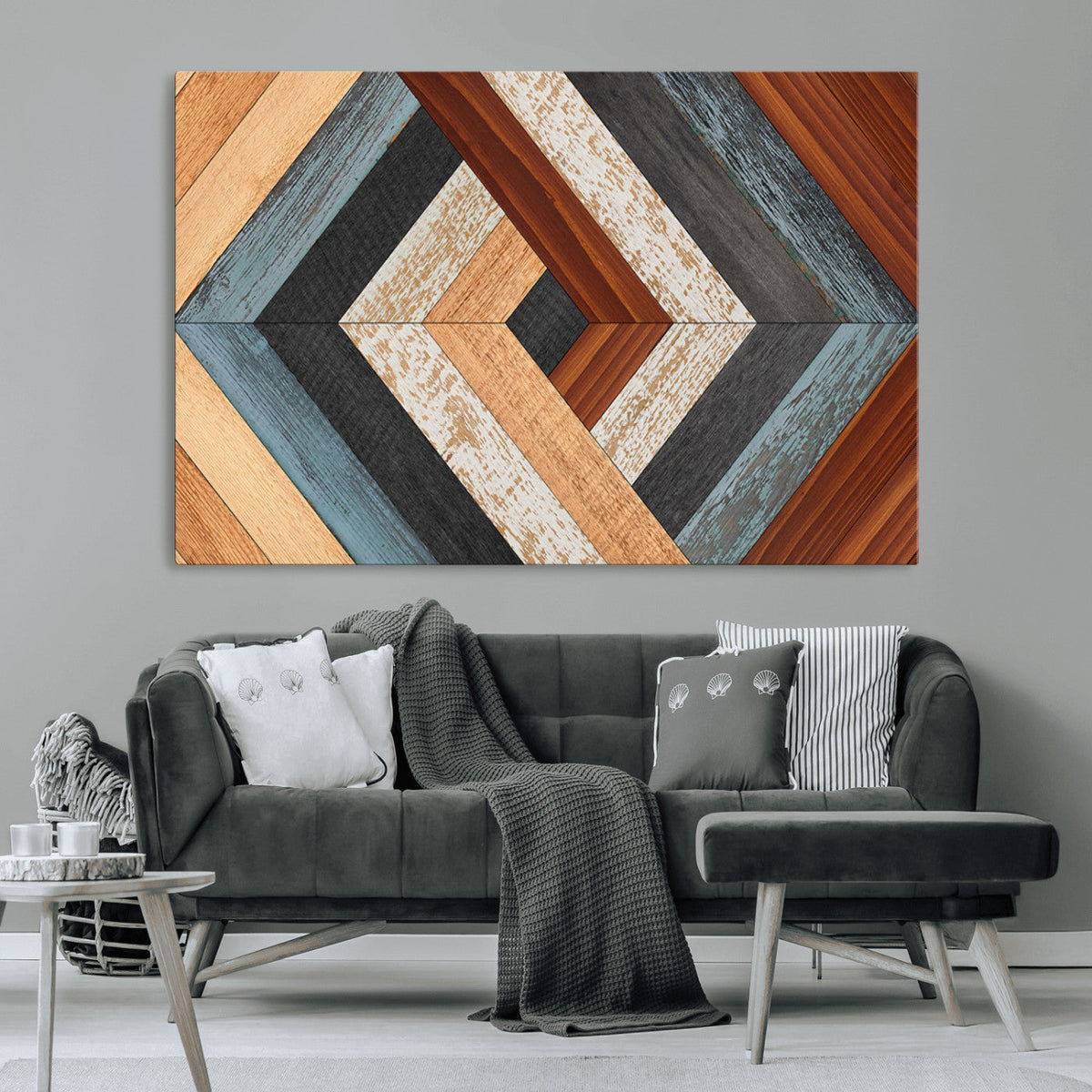 Geometric Wood Art Wall Decor Canvas Print, Rustic Wooden