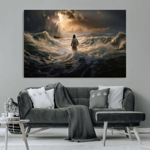 Jesus Walking on Water Wall Art Canvas Print - Religious