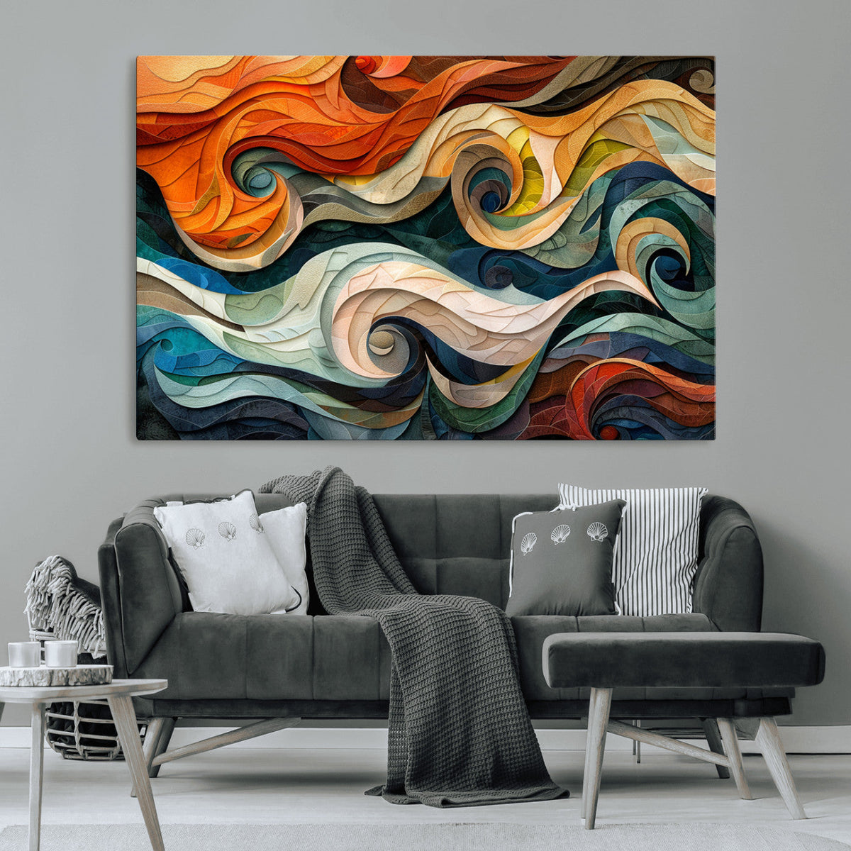 Abstract Wave Wall Art | Ready to Hang Framed Canvas Print |