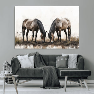 Chines Ink Style Horses Wall Art Canvas Print