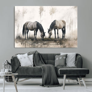 Chines Ink Style Vintage Horses Wall Art Canvas Print for