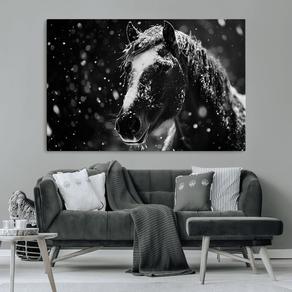 Winter Horse Wall Art | Black and White Horse Print | Ready