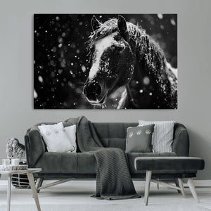 Winter Horse Wall Art | Black and White Horse Print | Ready