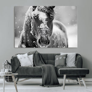 Black and White Horse Winter Wall Art | Ready to Hang and