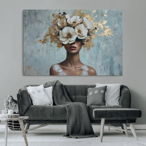 Golden Petal Wall Art - Petal Silhouette Woman Wall Art