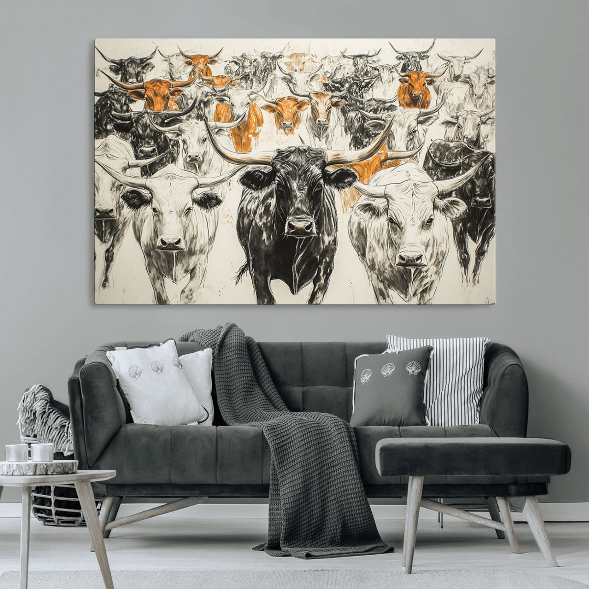 Texas Longhorn Wall Art Canvas Print – Herd Abstract Cow
