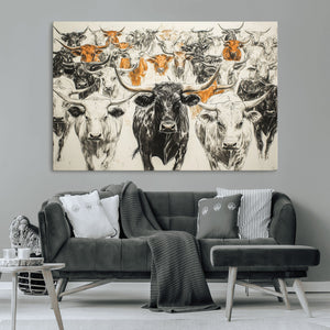 Texas Longhorn Wall Art Canvas Print – Herd Abstract Cow
