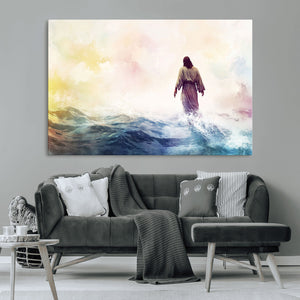 Watercolor Jesus Walking on Water Canvas Print, Christian