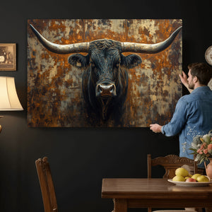 Longhorn Texas Cow Bull Wall Art | Rustic Farmhouse Canvas