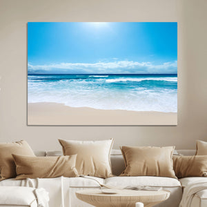 Wall Art Canvas Print Shiny Blue Sea and Beach
