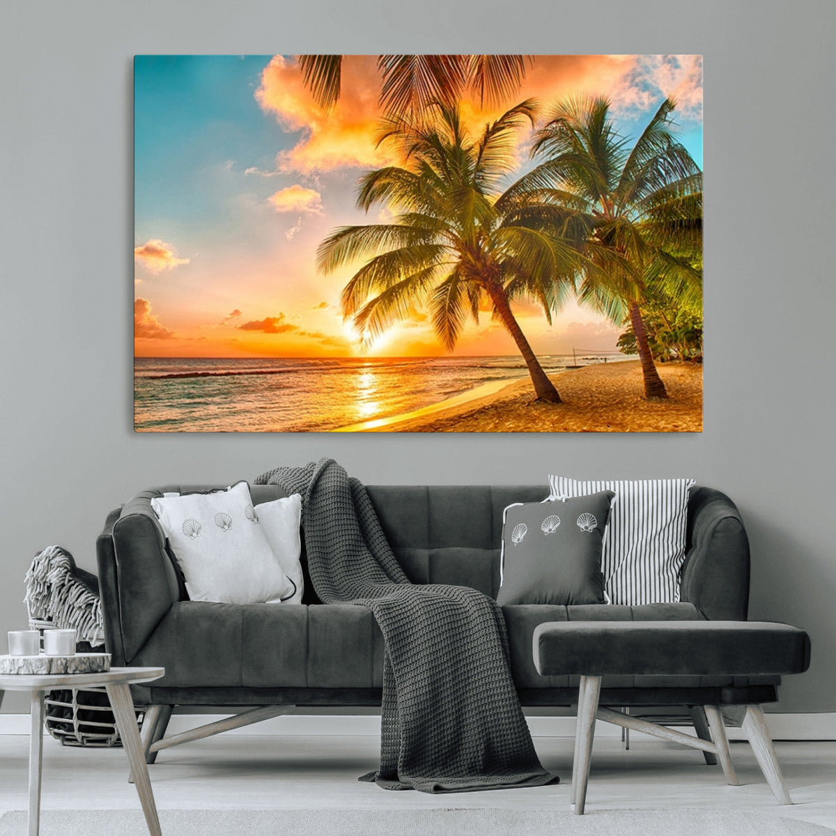 Tropical Sunset Beach Canvas Wall Art Print – Vibrant Palm