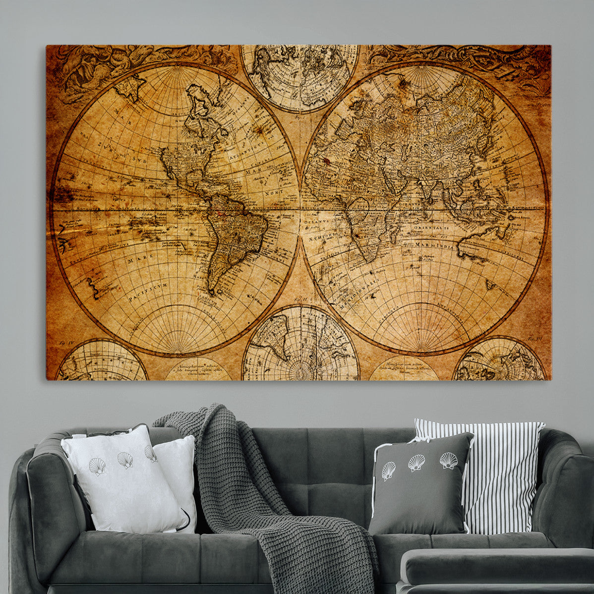 Vintage World Map Canvas Print – Antique Push Pin Travel