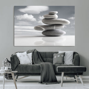 Still Life Black and White Zen Stones Wall Art Canvas,