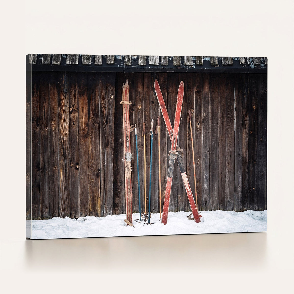Vintage Ski Gear Canvas Print, Vintage Ski Gear Against