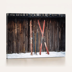 Vintage Ski Gear Canvas Print, Vintage Ski Gear Against