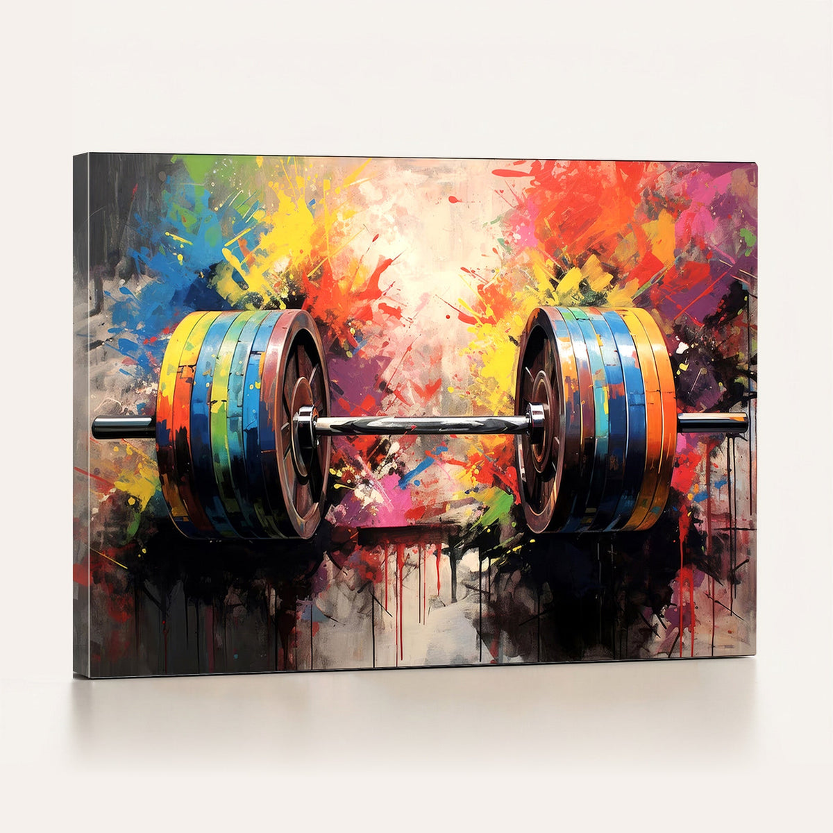 Weightlifting Barbell Art Triptych, Bold Abstract Fitness