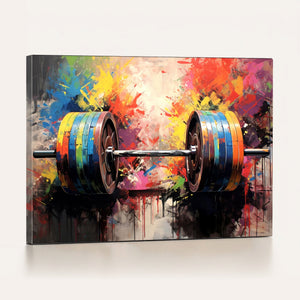 Weightlifting Barbell Art Triptych, Bold Abstract Fitness