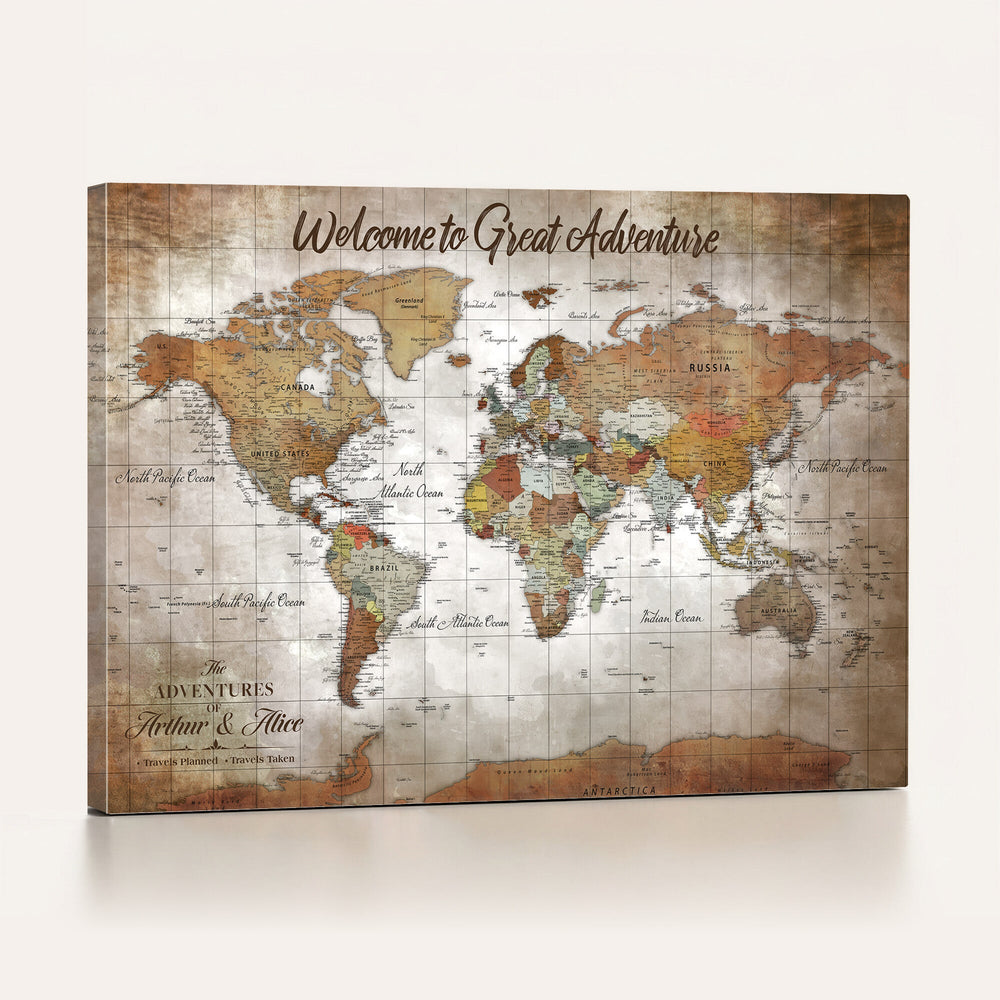 Personalized Vintage Map Wall Art Canvas Print – Custom Push