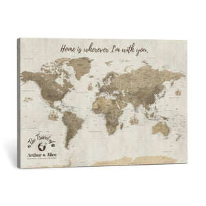 Push Pin World Map Canvas Print – Travel Tracker Wall Art