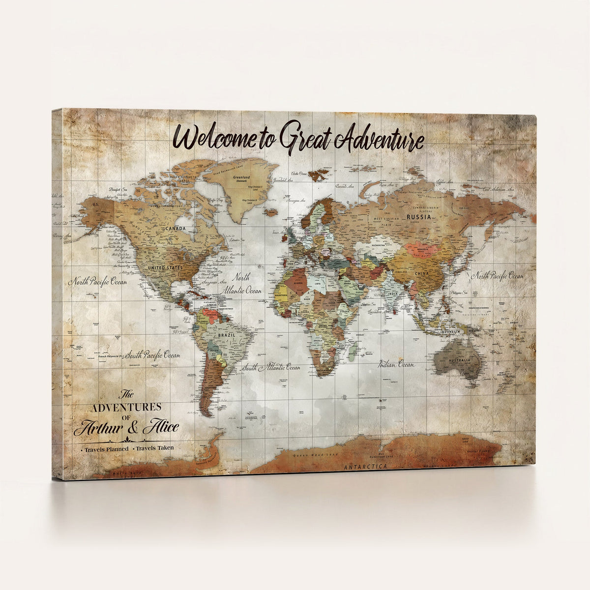 Personalized World Map Wall Art Canvas Print – Custom Push
