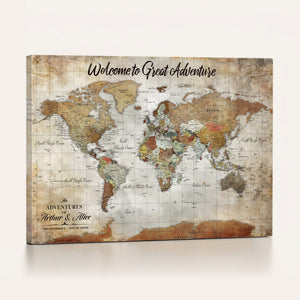 Personalized World Map Wall Art Canvas Print – Custom Push